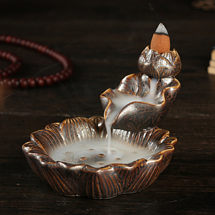 Decorative Ceramic Lotus Waterfall Incense Holder