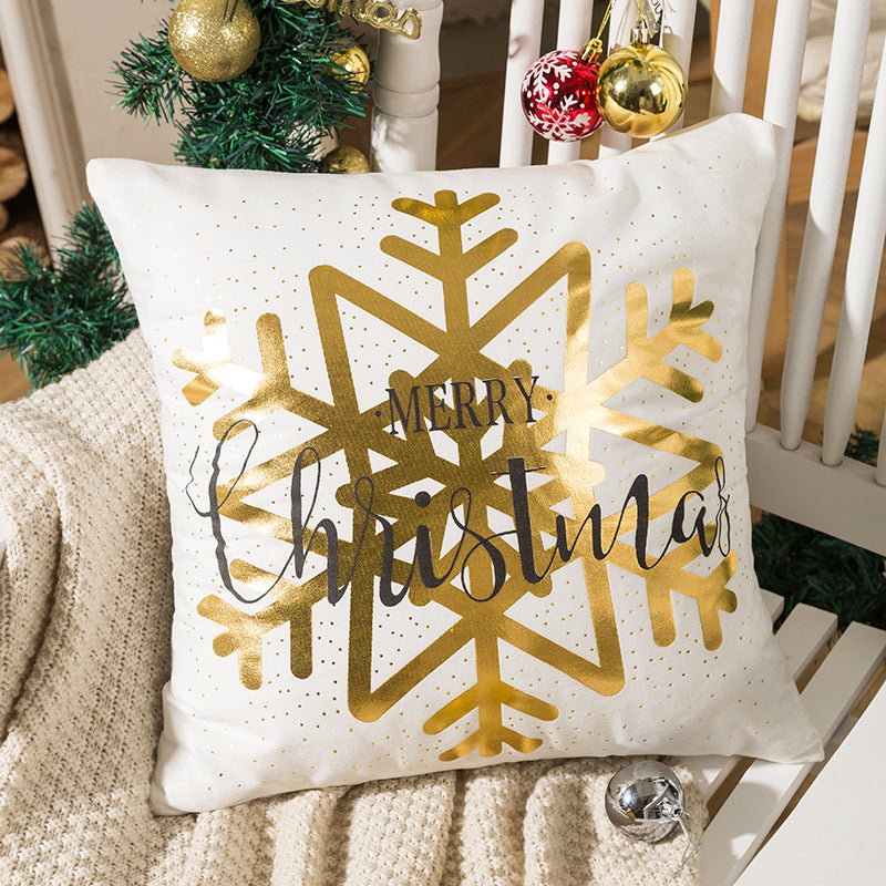 Velvet Holiday Throw Pillow Cover with Metallic Foil Tree and Script Accent