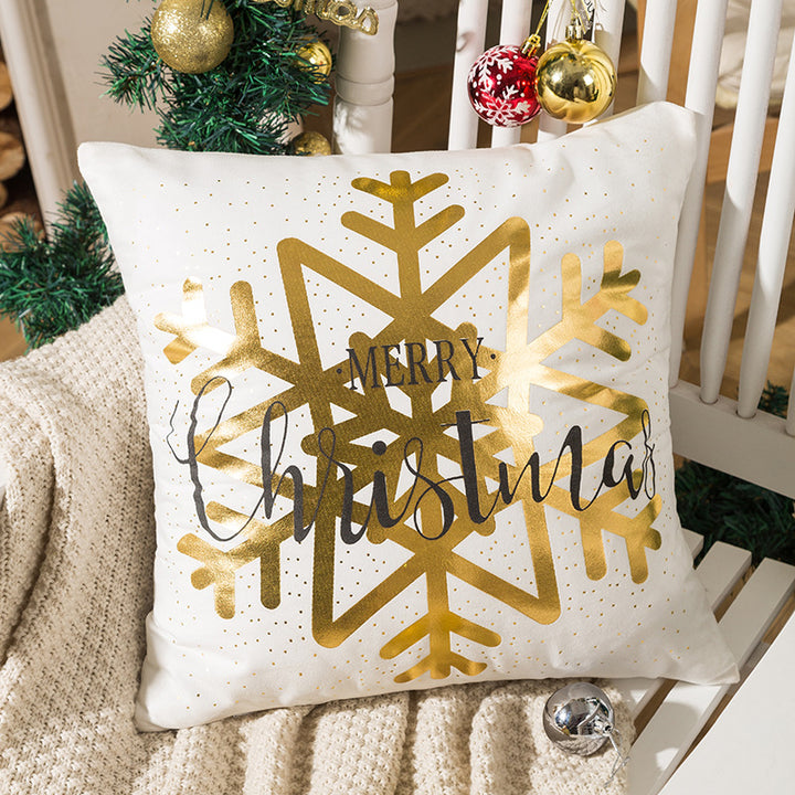 Velvet Holiday Throw Pillow Cover with Metallic Foil Tree and Script Accent