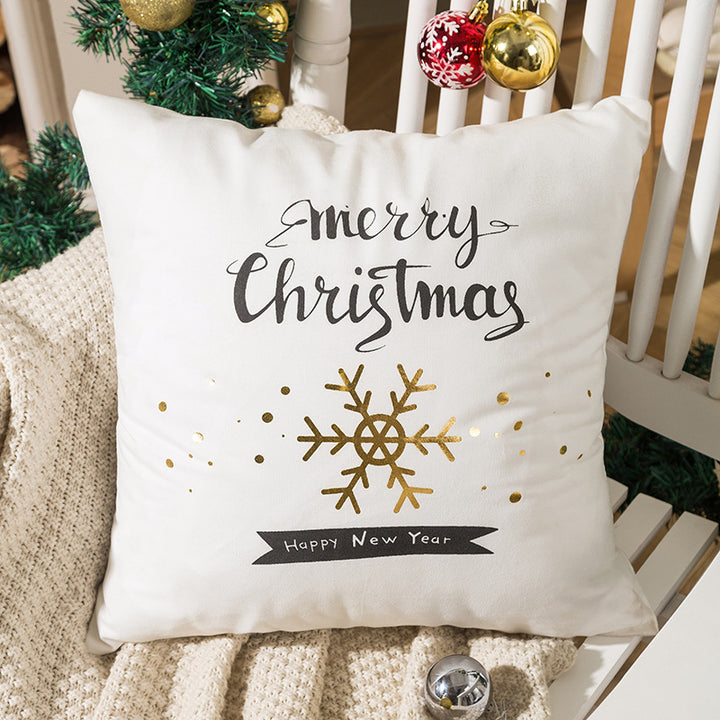 Velvet Holiday Throw Pillow Cover with Metallic Foil Tree and Script Accent