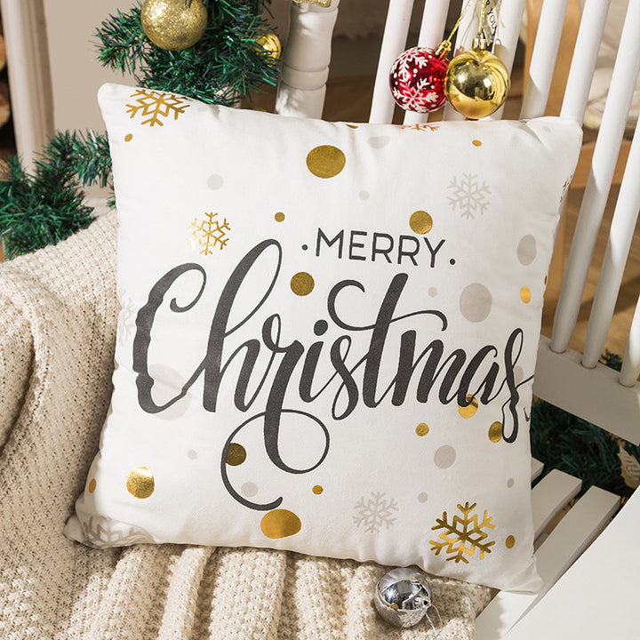 Velvet Holiday Throw Pillow Cover with Metallic Foil Tree and Script Accent