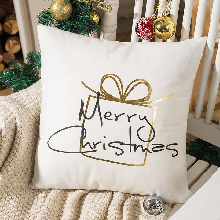 Velvet Holiday Throw Pillow Cover with Metallic Foil Tree and Script Accent