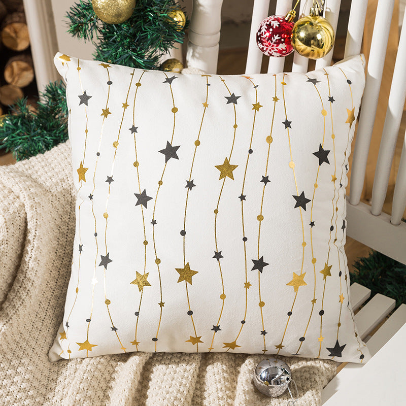 Velvet Holiday Throw Pillow Cover with Metallic Foil Tree and Script Accent