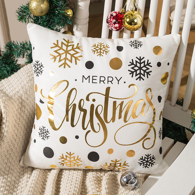 Velvet Holiday Throw Pillow Cover with Metallic Foil Tree and Script Accent