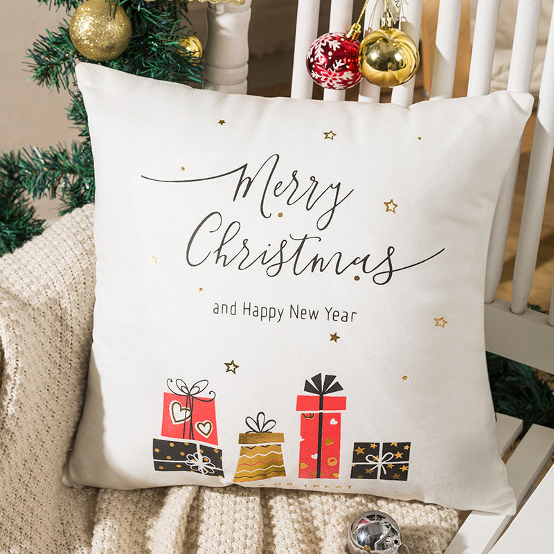 Velvet Holiday Throw Pillow Cover with Metallic Foil Tree and Script Accent