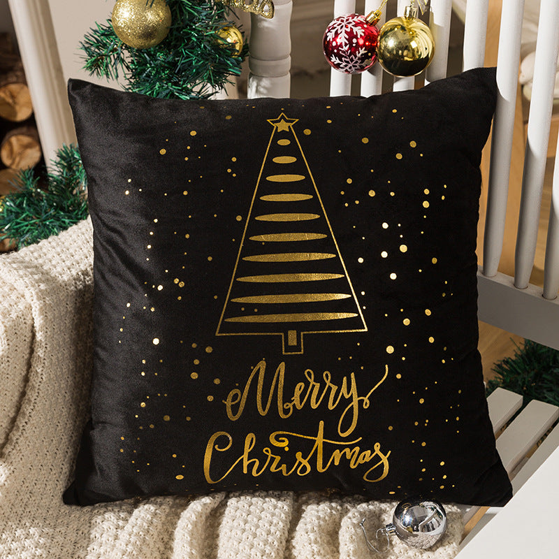 Velvet Holiday Throw Pillow Cover with Metallic Foil Tree and Script Accent