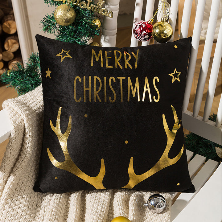 Velvet Holiday Throw Pillow Cover with Metallic Foil Tree and Script Accent