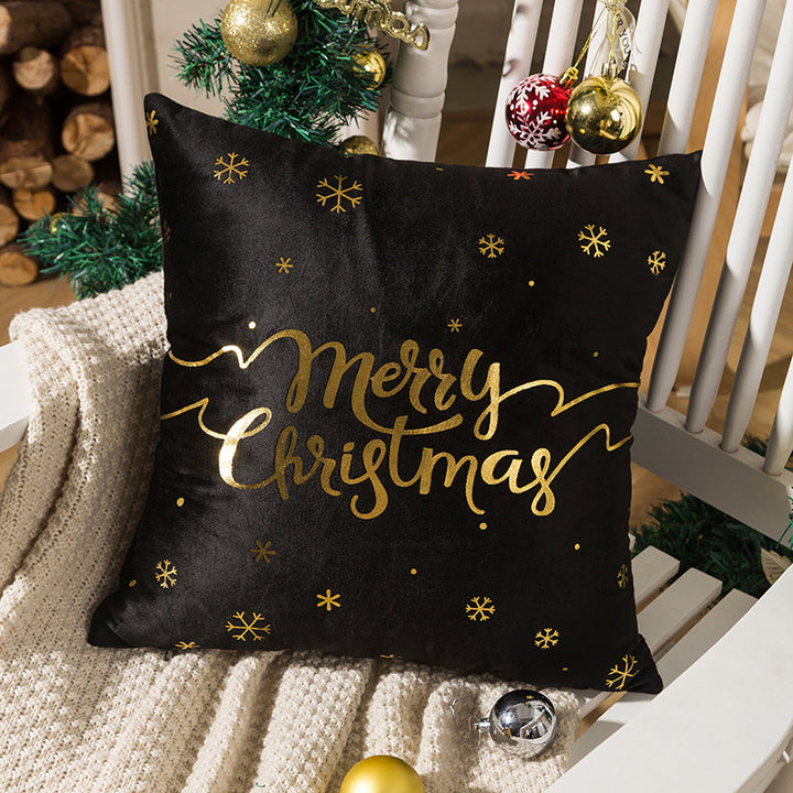 Velvet Holiday Throw Pillow Cover with Metallic Foil Tree and Script Accent