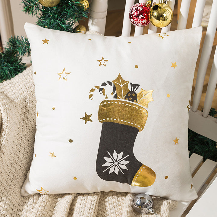 Velvet Holiday Throw Pillow Cover with Metallic Foil Tree and Script Accent