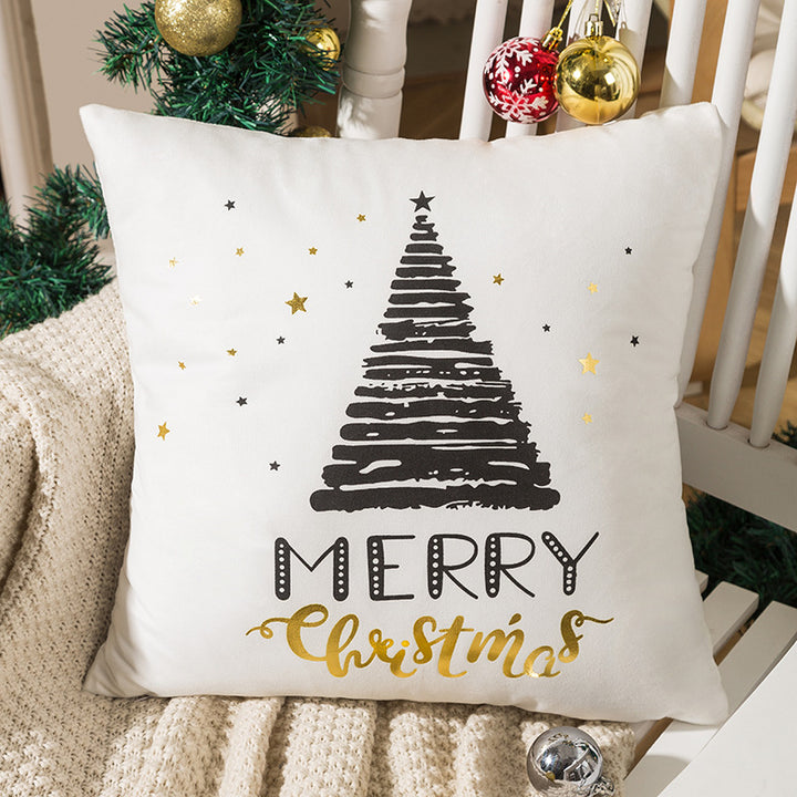 Velvet Holiday Throw Pillow Cover with Metallic Foil Tree and Script Accent
