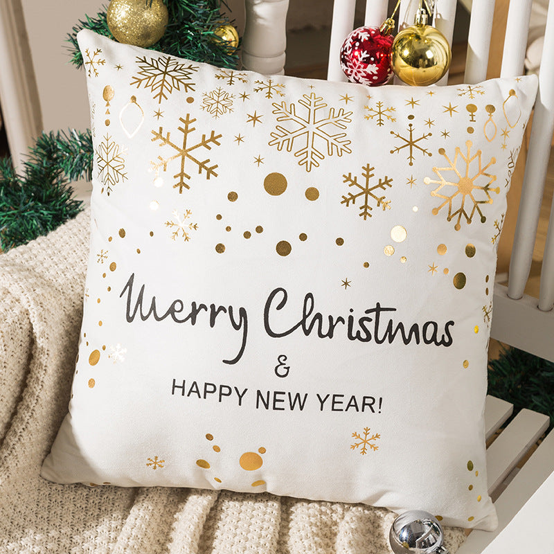 Velvet Holiday Throw Pillow Cover with Metallic Foil Tree and Script Accent