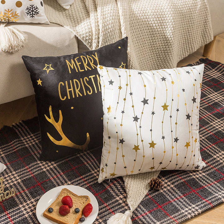 Velvet Holiday Throw Pillow Cover with Metallic Foil Tree and Script Accent