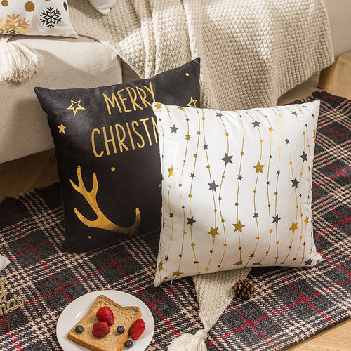 Velvet Holiday Throw Pillow Cover with Metallic Foil Tree and Script Accent