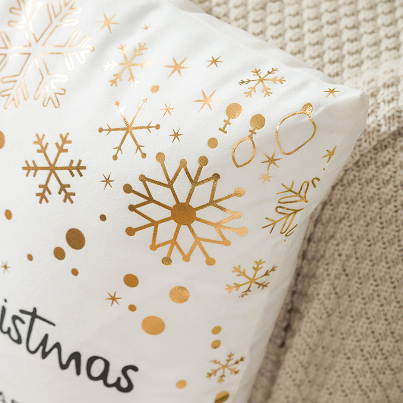Velvet Holiday Throw Pillow Cover with Metallic Foil Tree and Script Accent