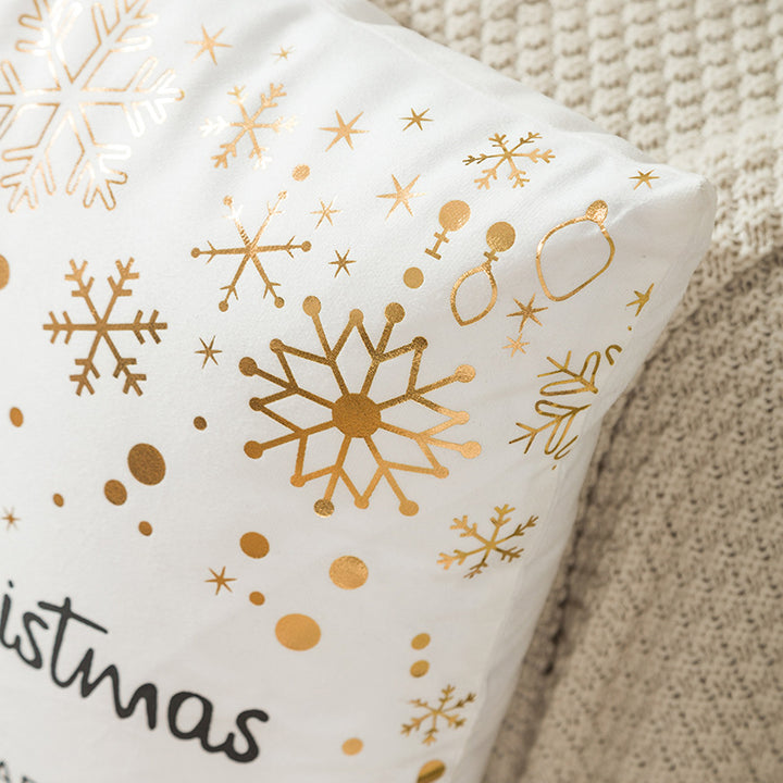 Velvet Holiday Throw Pillow Cover with Metallic Foil Tree and Script Accent