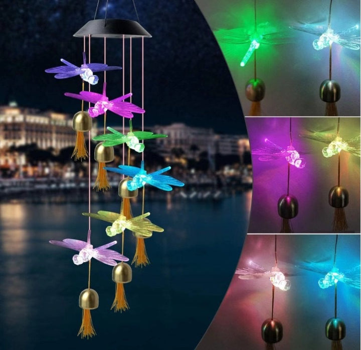 LED Solar Butterfly Wind Chime Garden Hanging Light Bowlift
