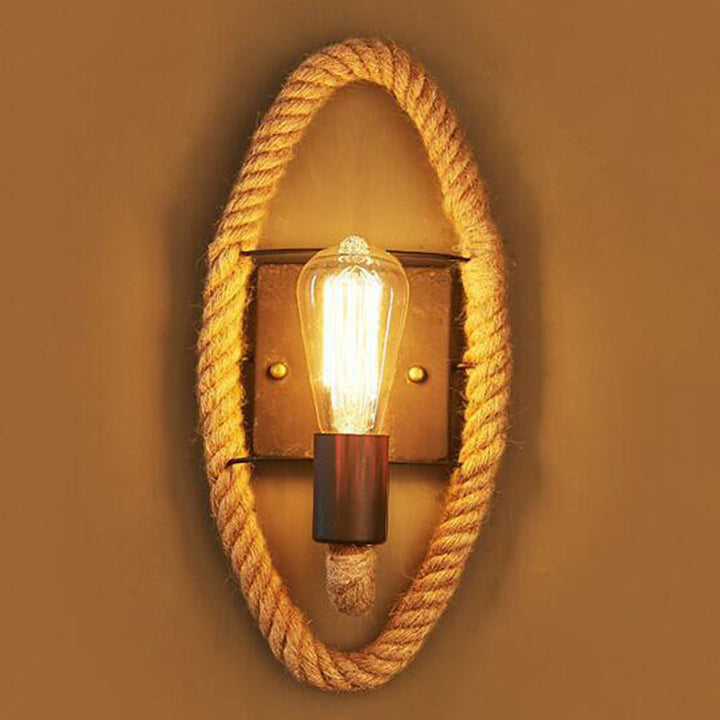 BowLift | Metal Open Bulb Wall Lamp Country House 1 Main Corridor Wall Lamp with Rope Ring in Brown