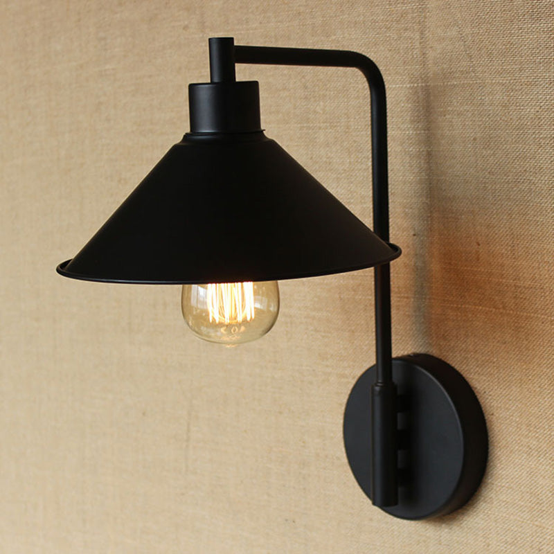 BowLift | Conical Nightstand Reading Light Retro Metal 1-Light Black Wall-Mounted Lamp with Beveled Edge