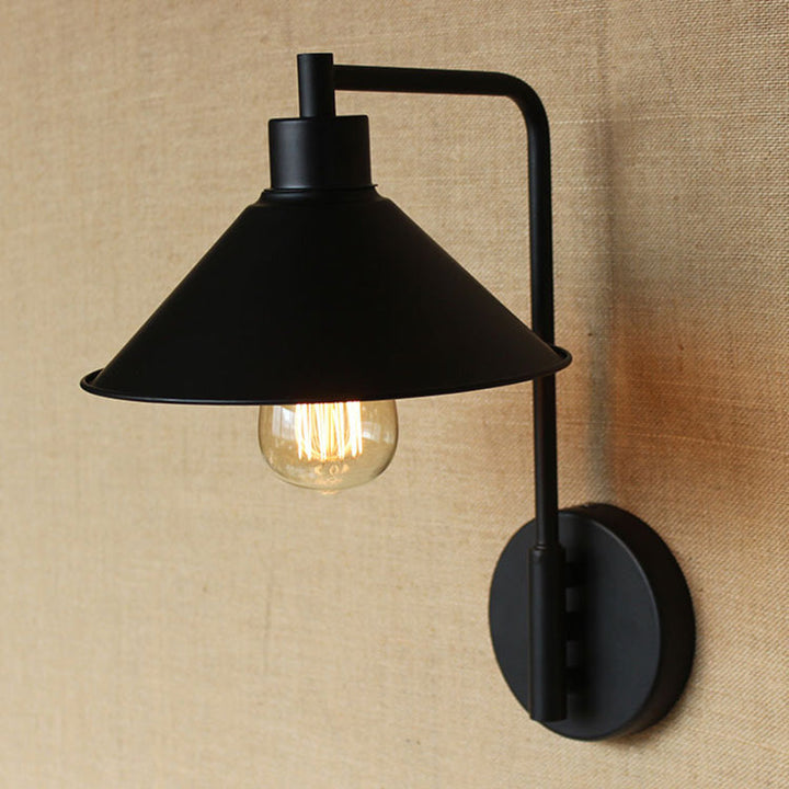 BowLift | Conical Nightstand Reading Light Retro Metal 1-Light Black Wall-Mounted Lamp with Beveled Edge