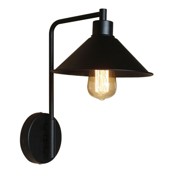 BowLift | Conical Nightstand Reading Light Retro Metal 1-Light Black Wall-Mounted Lamp with Beveled Edge