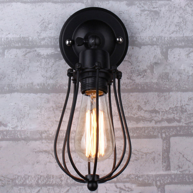 BowLift | Pear-shaped cage iron wall lamp industrial bedroom adjustable reading wall light in black