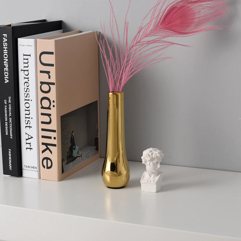 BowLift | Nordic Style Gold Ceramic Vase – Elegant Dry Flower and Water Plant Display