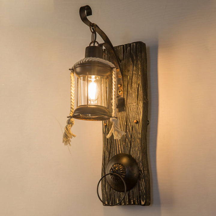 BowLift | Wooden Brown Wall Lamp Geometrically Designed Country Style Wall Sconce for Hallway