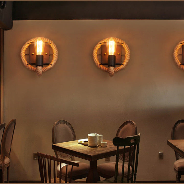 BowLift | Running Shape Rope Wall Lamp Rustic 1-Head Hallway Wall Lamp with Track Light Design in Wood