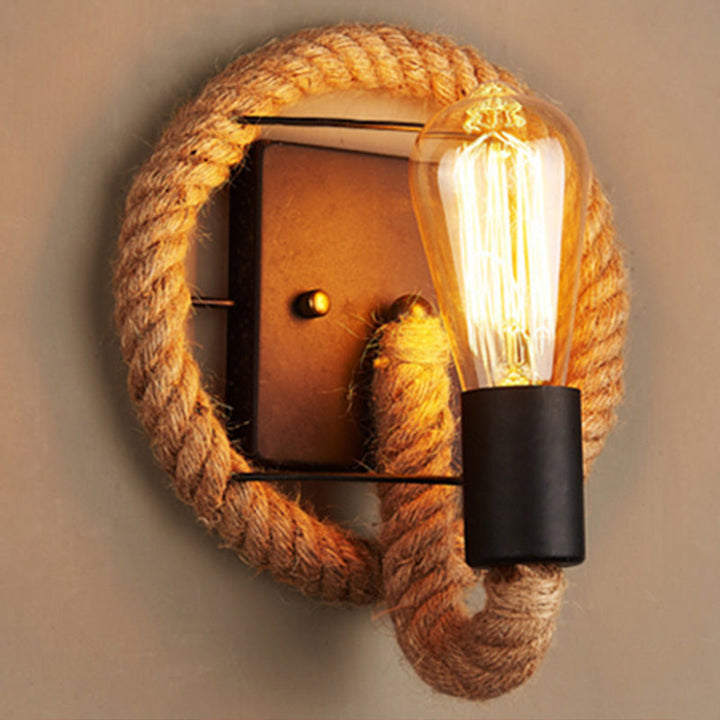 BowLift | Running Shape Rope Wall Lamp Rustic 1-Head Hallway Wall Lamp with Track Light Design in Wood