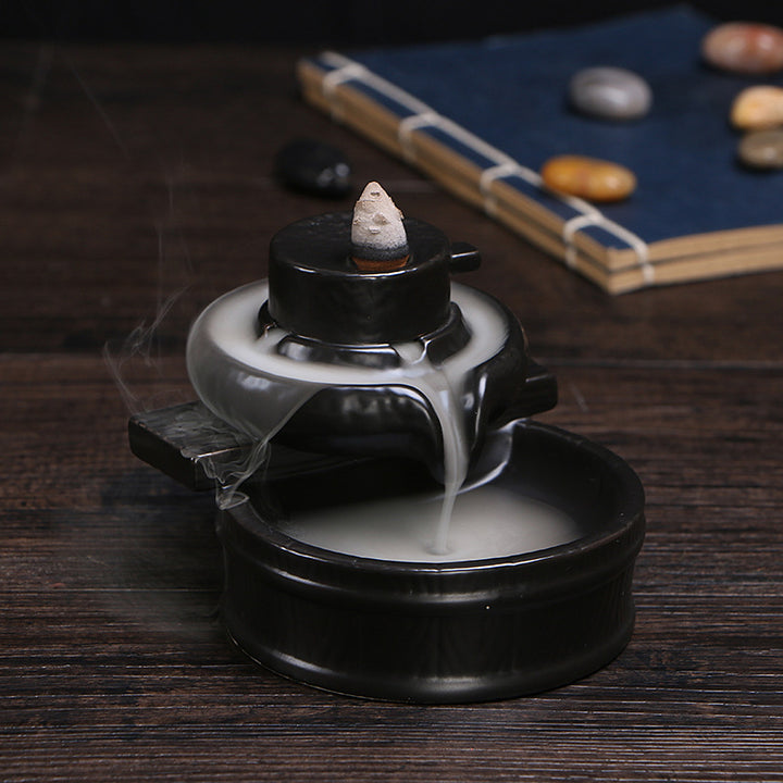Decorative Ceramic Lotus Waterfall Incense Holder