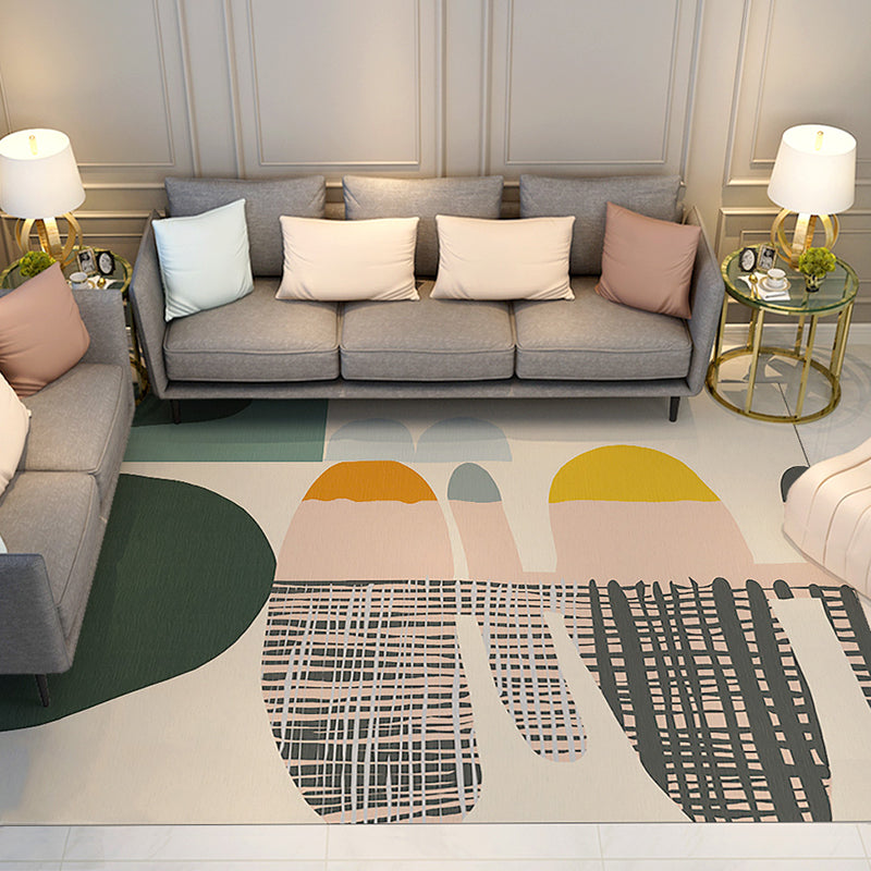 Contemporary living room rug Multicolored check pattern Indoor rug Polyester Non-slip back Stain-resistant rug | Bowlift