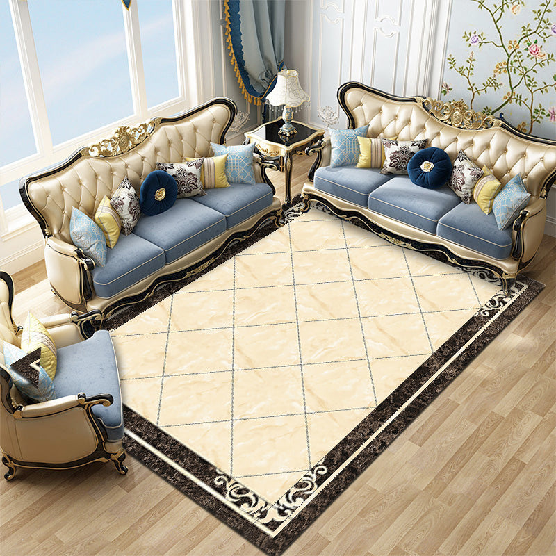 Contemporary living room rug Multicolored check pattern Indoor rug Polyester Non-slip back Stain-resistant rug | Bowlift