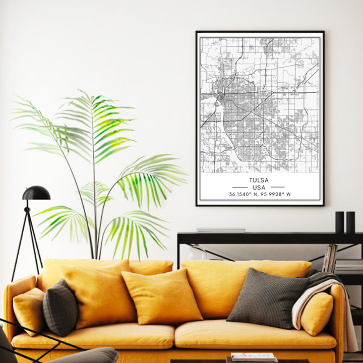 Tulsa City Map - Canvas Wall Art Painting | Bowlift