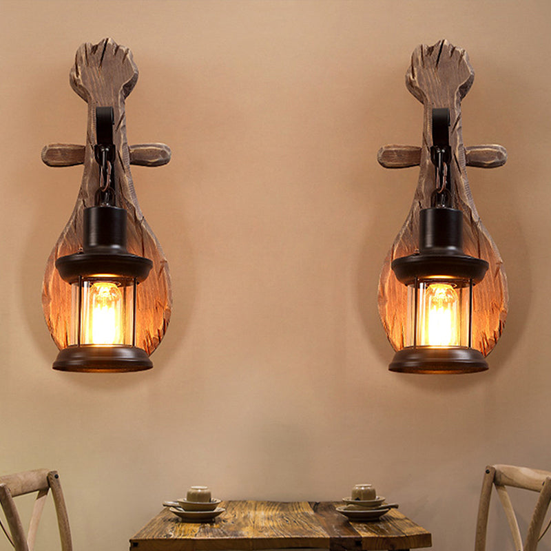 BowLift | Clear Glass Lantern Wall Light Coastal 1 Light Dining Room Fixture with Spoon