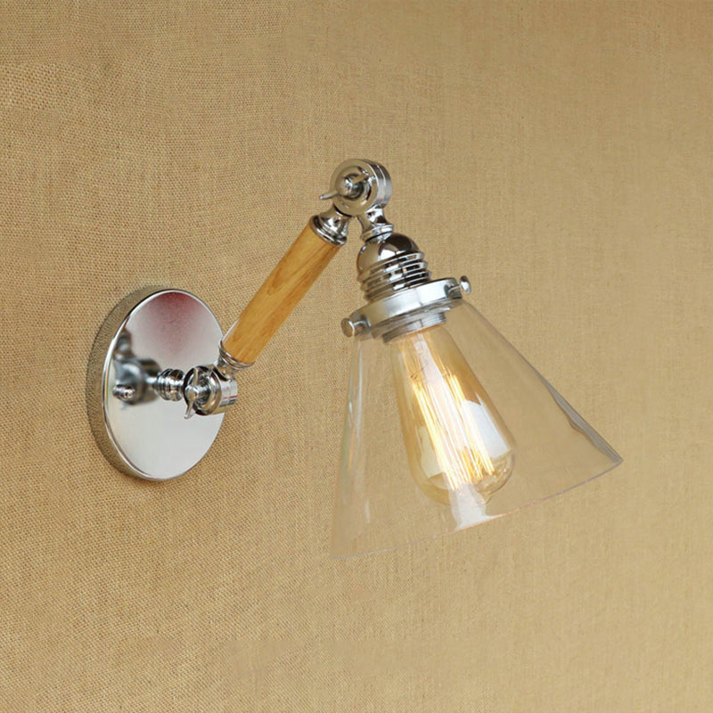 BowLift | Cone Clear Glass Wall Mounted Lamp Industrial Single Bulb Dining Room Wall Light, 8"/4"/14"