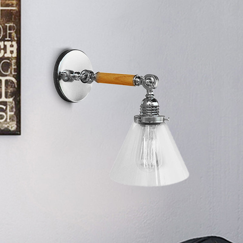 BowLift | Cone Clear Glass Wall Mounted Lamp Industrial Single Bulb Dining Room Wall Light, 8"/4"/14"