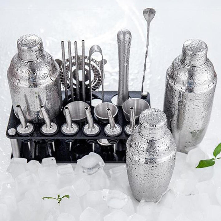 BowLift | 23pcs/Set Bartender Kit Professional Versatility Stainless Steel Martini Cocktail Shaker with Stand Bar Accessories