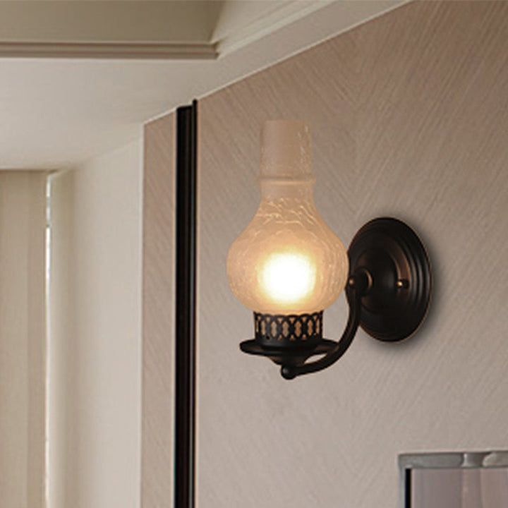 BowLift | 1 Bulb Vase Shade Wall Mounted Light Fixture Rustic White/Amber Spritz Glass Lighting for Hallway