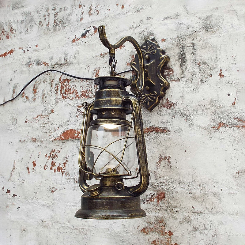 BowLift | Clear Glass Black/Antique Brass Wall Lamp Lantern 1-Light Coastal Light for Veranda