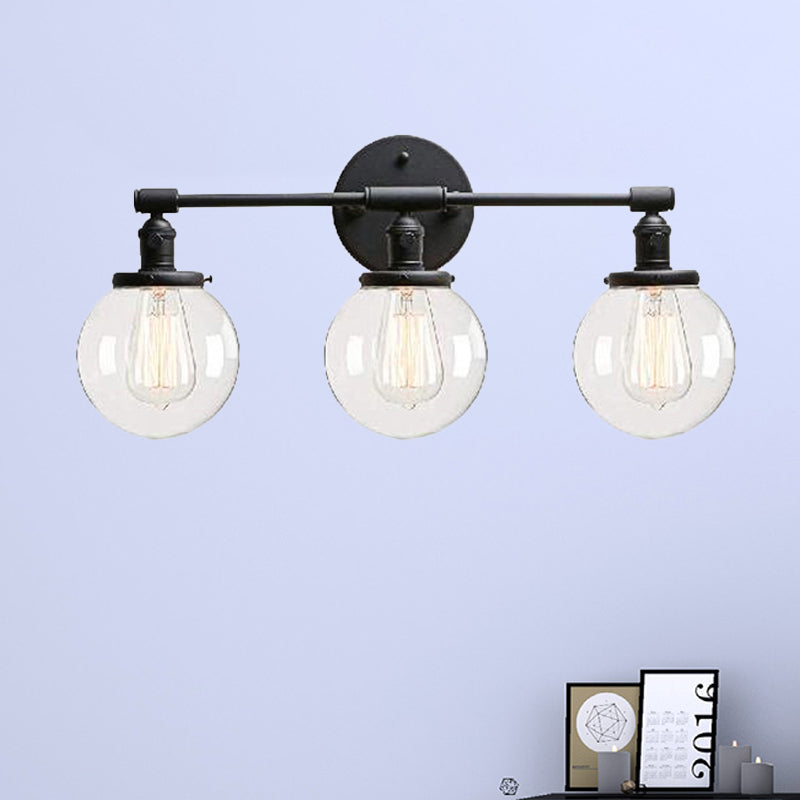 BowLift | Black 3 Light Wall Lamp Industrial Clear Glass Bubble Shade Lighting Fixture for Outdoor Areas