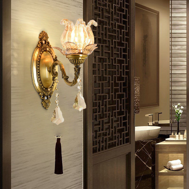 BowLift | Flower decor wall light fixture modernism prism glass 1/2 heads brass wall lamp