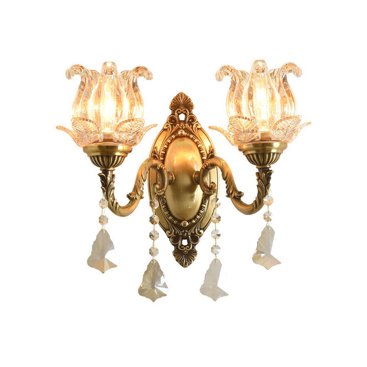 BowLift | Flower decor wall light fixture modernism prism glass 1/2 heads brass wall lamp