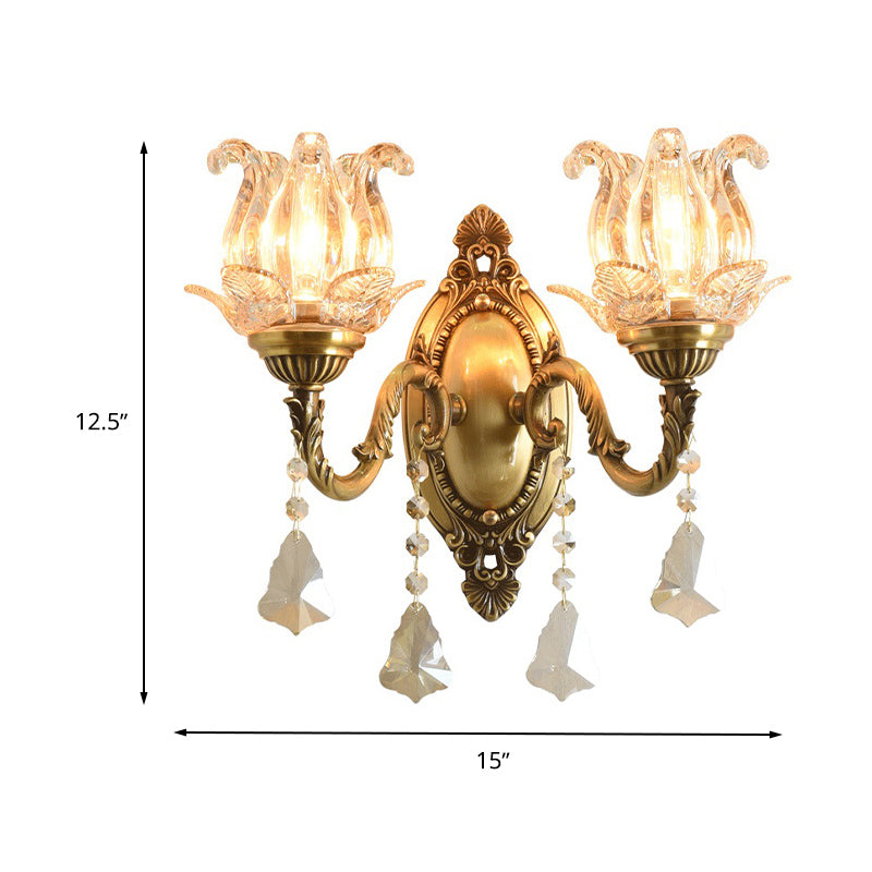 BowLift | Flower decor wall light fixture modernism prism glass 1/2 heads brass wall lamp