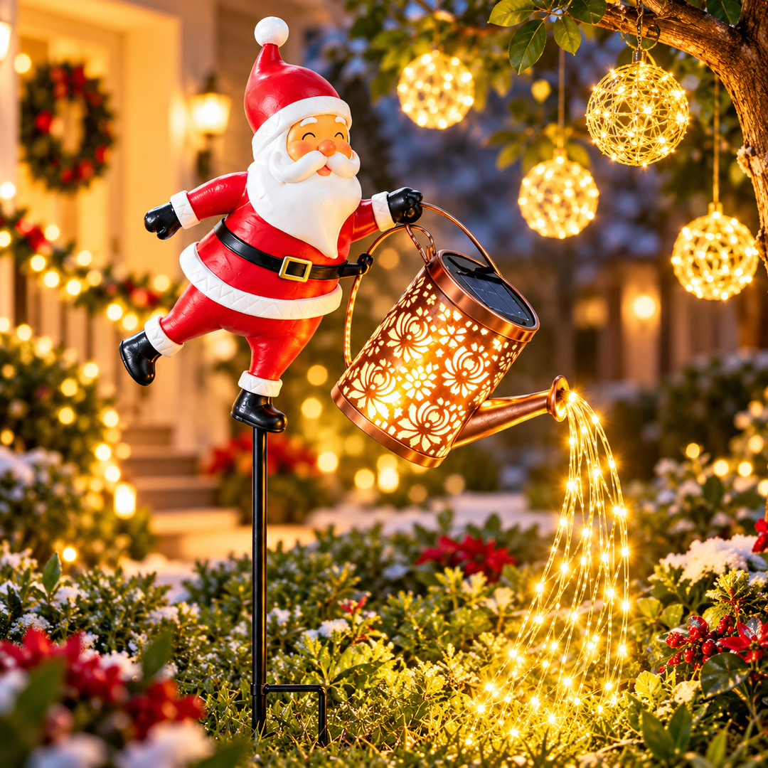 Solar-Powered Santa Watering-Can LED Garden Stake Decoration Bowlift