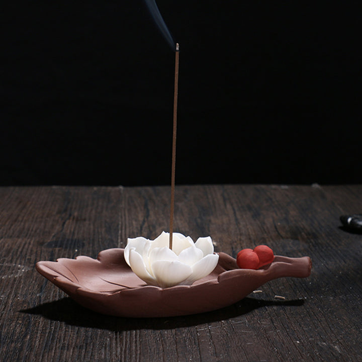 Elegant Lotus Theme Ceramic Incense Holder
