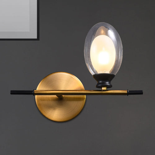 BowLift | Clear/Amber Glass Egg Shape Wall Light Minimalist 1 Light Brass Wall Lamp with Horizontal Arm