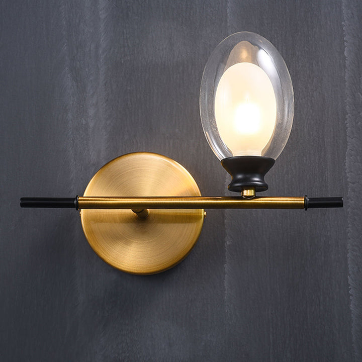 BowLift | Clear/Amber Glass Egg Shape Wall Light Minimalist 1 Light Brass Wall Lamp with Horizontal Arm