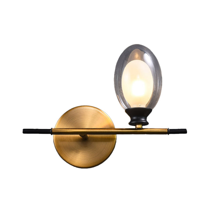 BowLift | Clear/Amber Glass Egg Shape Wall Light Minimalist 1 Light Brass Wall Lamp with Horizontal Arm