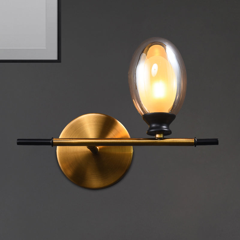 BowLift | Clear/Amber Glass Egg Shape Wall Light Minimalist 1 Light Brass Wall Lamp with Horizontal Arm