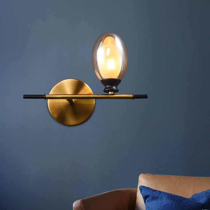 BowLift | Clear/Amber Glass Egg Shape Wall Light Minimalist 1 Light Brass Wall Lamp with Horizontal Arm